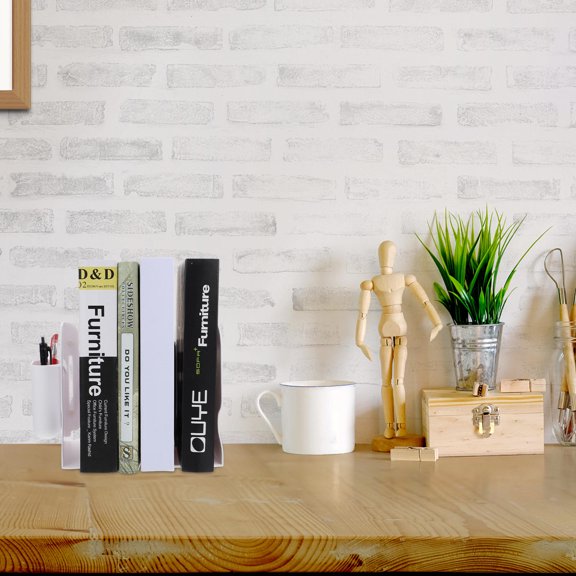 BESTYASH White Desktop Bookend Set with Adjustable Design for Office and Home Organization and Storage