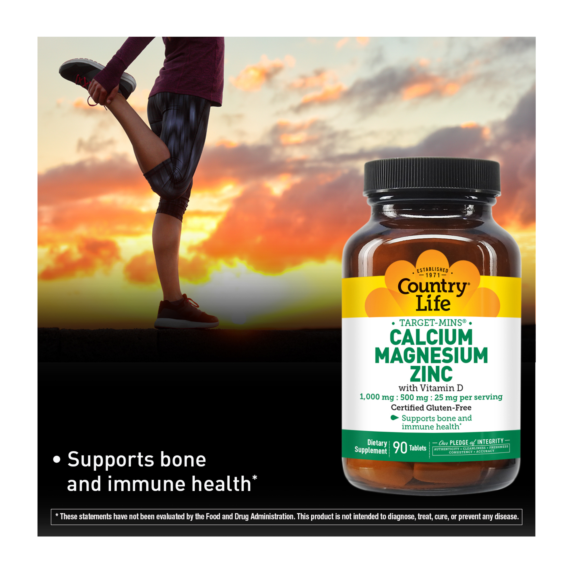 Country Life Calcium Magnesium Zinc with Vitamin D, 90 Tablets