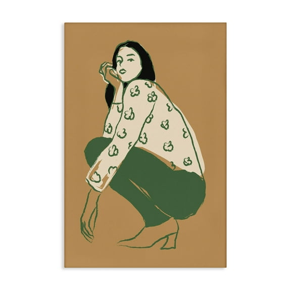 Stupell Industries Fashion Girl Kneeling Novelty Painting Gallery Wrapped Canvas Art Print Wall Art, 16 x 24