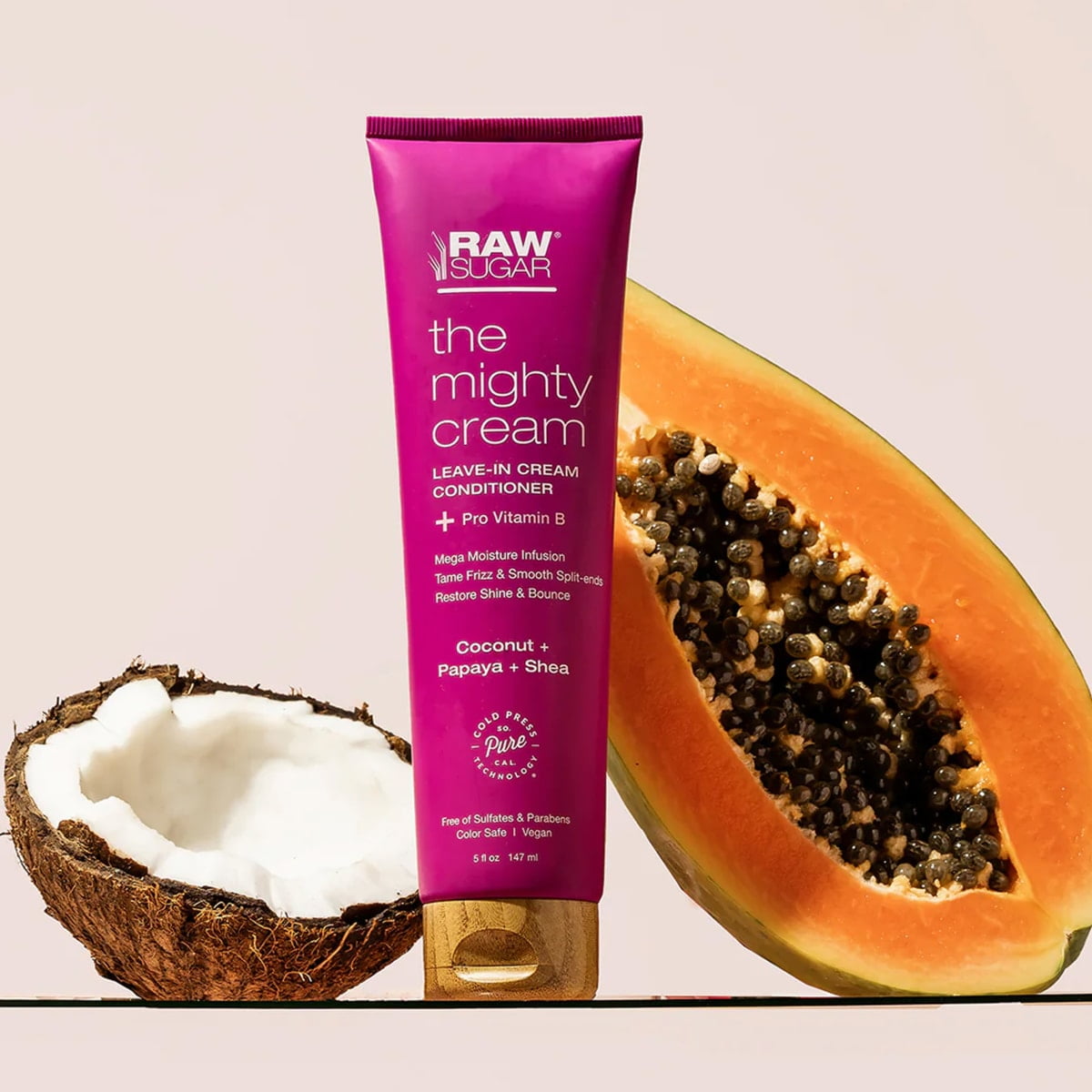 (2 pack) Raw Sugar The Mighty Hair Cream Leave-In Conditioner, Coconut + Papaya + Shea, 5 fl oz
