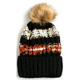 thumbnail image 2 of Newbee Fashion - Women Winter soft Knitted Beanie Hat Faux Fur Pom Pom Beanie Hat with Warm Fleece Lined Extra Thick Skull Slouchy Cable Knit Hat Ski Cap Multi-Color Bohemian Stripe Stylish & Warm, 2 of 3