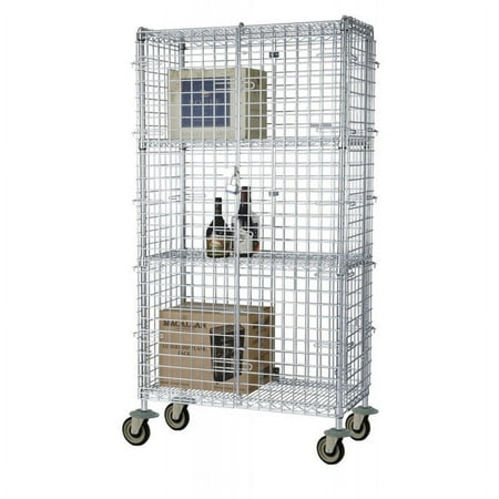 

18 Deep x 36 Wide x 69 High Mobile Chrome Security Cage with 2 Interior Shelves