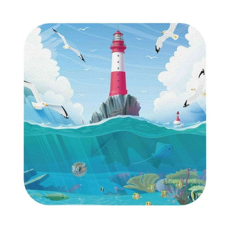 

Matuu Lighthouse Sea Port for Cup Coasters Set of 6 Leather Coasters Desk Coasters for Office Measures 4” x 4” Square