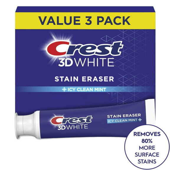 Crest 3D White Stain Eraser Teeth Whitening Toothpaste, Icy Clean Mint, 3.8oz Pack of 3