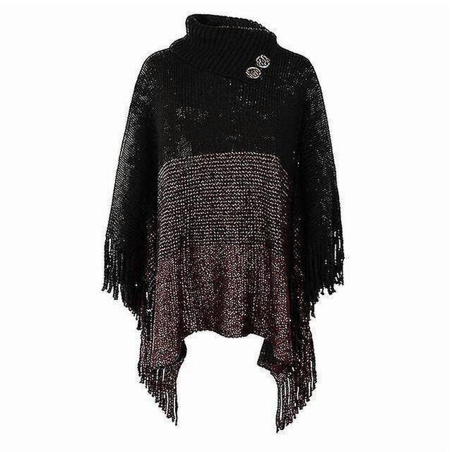 Women's Poncho Sweater Jumper Crochet Knit Tassel Knitted Color Block Turtleneck Stylish Casual Daily Going Out Fall Winter Black Khaki One-size / Sle