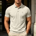 thumbnail image 2 of hoksml Men's Short Sleeve Collared Shirt 3 Button Collared Solid Breathable Regular Fit Golf Top for Business Daily Vacation Casual Wear, 2 of 7