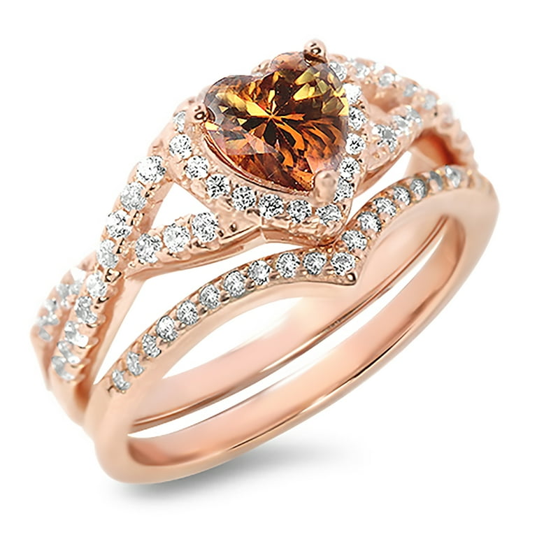 LaRaso & Co 1 Carat Chocolate Heart CZ Wedding Ring Set 14K