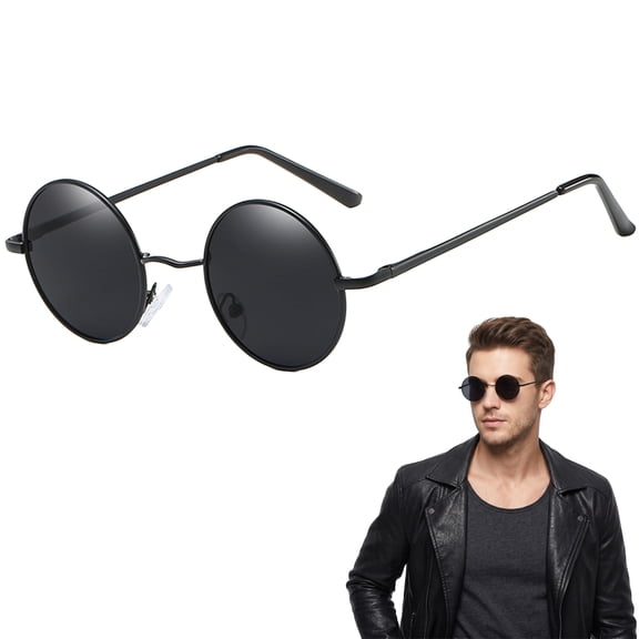 Polarized Round Sunglasses, Retro 70s Metal Frame Hippie Style, UV400 Protection for Driving & Outdoor, Vintage Lennon Circle Sun Glasses for Adults