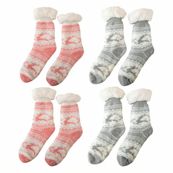 TELOLY 4Pairs Fuzzy Socks for Women,Thickened Non-Slip Slipper Socks for Women,One Size Fits Most Long Socks for Women,Combination1