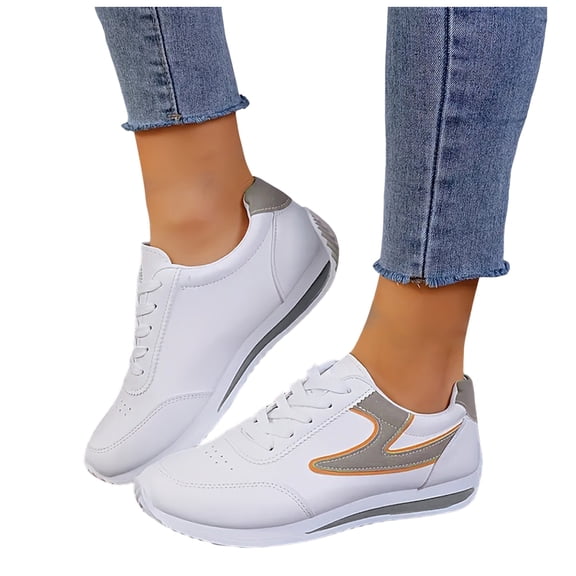 Women's Faux Leather Lace Up Running Shoes Classic Retro Non Slip Tennis Shoes Casual Skate Walking Sneakers Gray Size 8