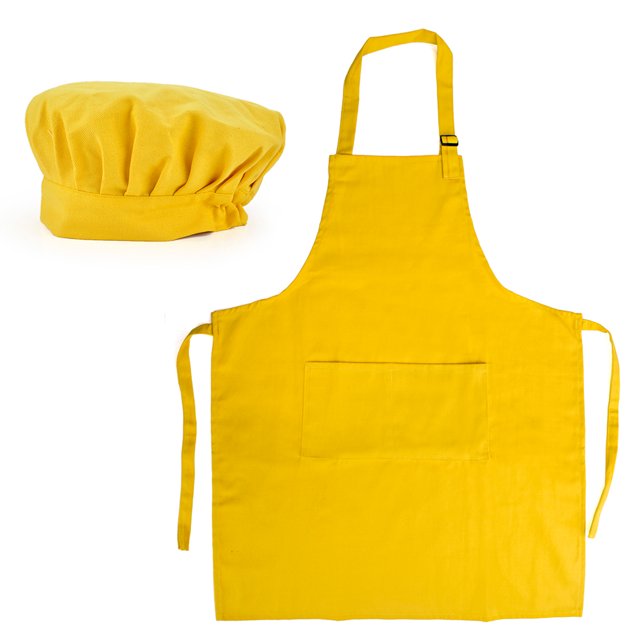 Opromo 12-Pack Cotton Canvas Adjustable Apron and Chef Hat Set-Yellow-L