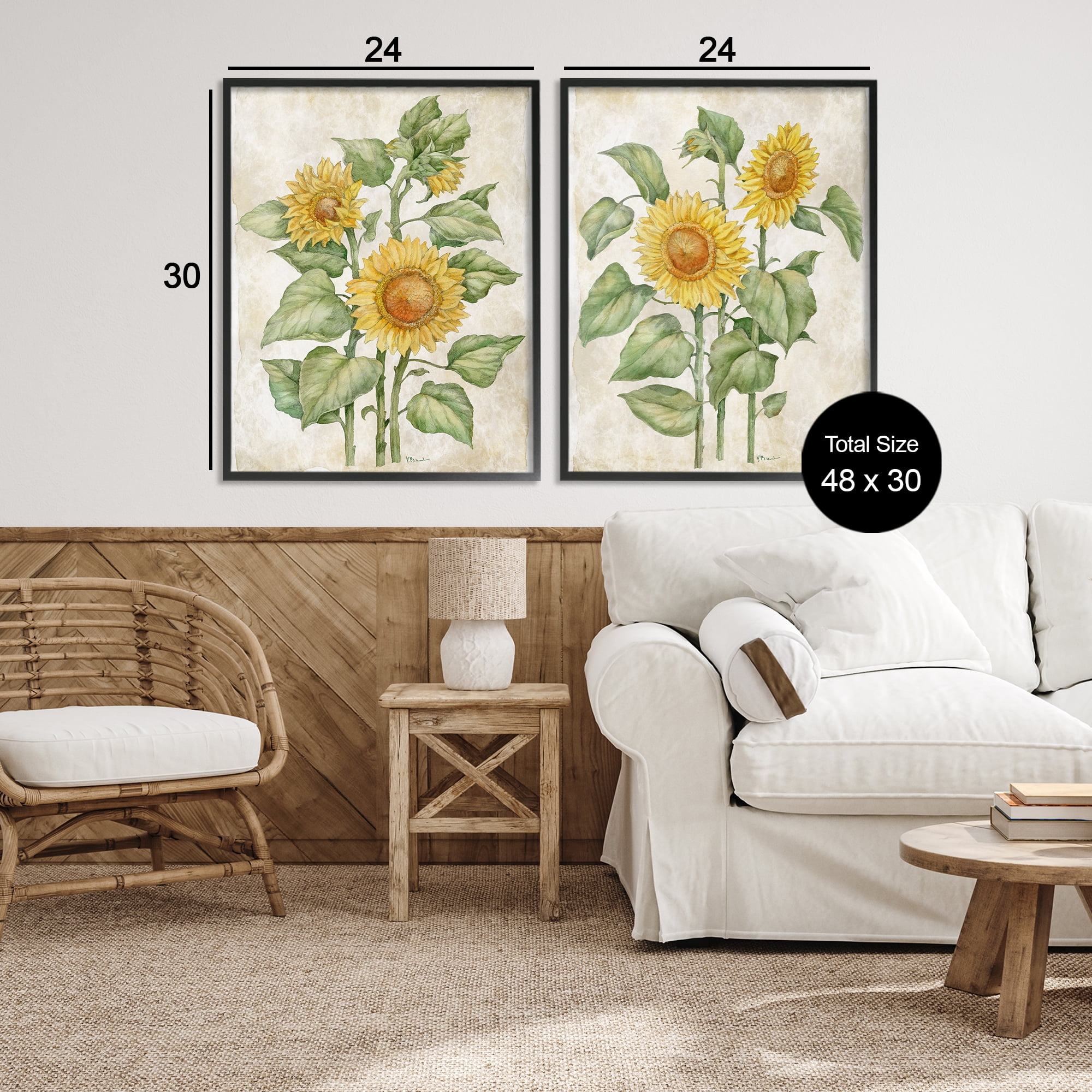 Stupell Industries Floral Journal Sunflower Studies 2 Piece Black Framed Giclee Art Set, design by Paul Brent