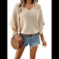 thumbnail image 1 of Camisas Holgadas de Punto Gofre con Cuello en V para Mujer, de Corta, Informales, de Verano 2025, Modernas, Lisas, Y2K. Albaricoque S, 1 of 10