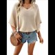 thumbnail image 1 of Camisas Holgadas de Punto Gofre con Cuello en V para Mujer, de Corta, Informales, de Verano 2025, Modernas, Lisas, Y2K. Albaricoque S, 1 of 10