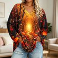 thumbnail image 2 of Uootdi Halloween Sweatshirts for Women V Neck Pumpkin Maple Leaf Spider Web Graphic Womens Sweatshirt Loose Fit Seasonal Gathering Breathable Womens Tops Gift, 2 of 7