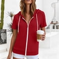 thumbnail image 5 of BODOAO Zip Up Hoodies for Women Short Sleeve Lightweight Hooded Sweatshirt with Drawstring and Side Pockets, Casual Summer Jacket for Travel Outdoor Layering Red S, 5 of 6