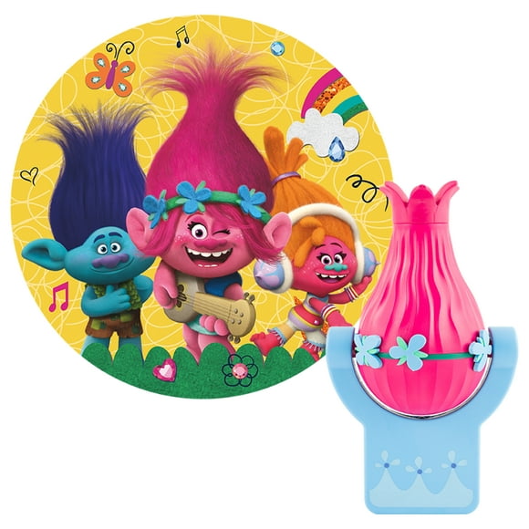 Projectables Trolls World Tour LED Night Light, Plug-in, Dusk to Dawn, UL-Listed, Image of Poppy, Branch and DJ Suki on Ceiling, Ideal for Bedroom, Bathroom, Nursery, 42030