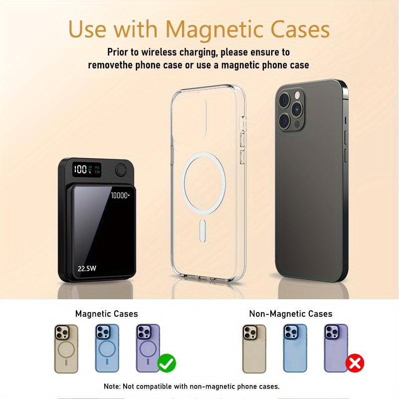 Magnetic Wireless Power Bank 5000/10000/15000mAh, 30W PD Fast & 15W Wireless Charger, Magnetic for iPhone 17-12 Series, Wired Charging for Android