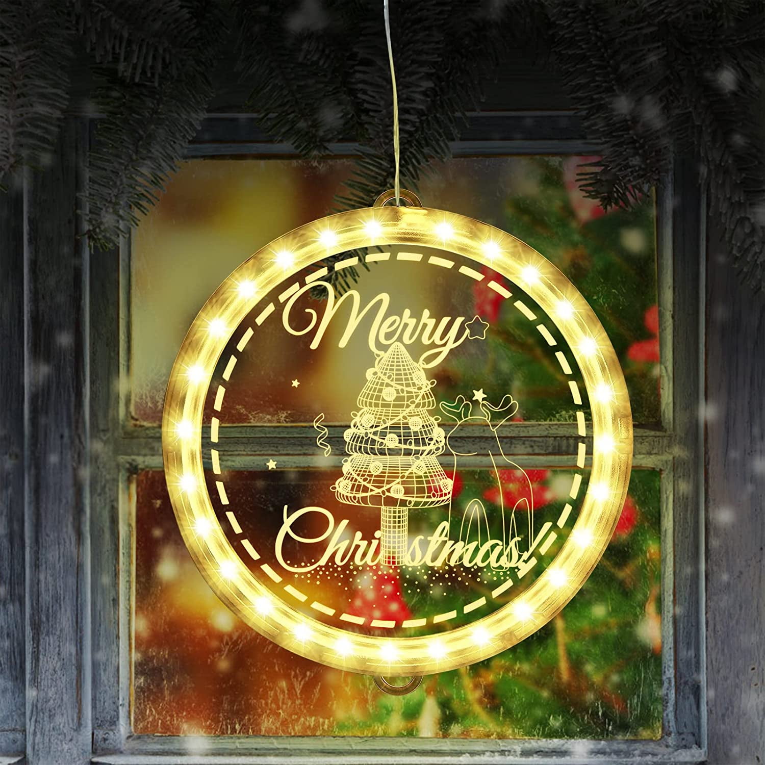 YAHHU Window Christmas Lights Decorative 3D Novelty Hanging Lights