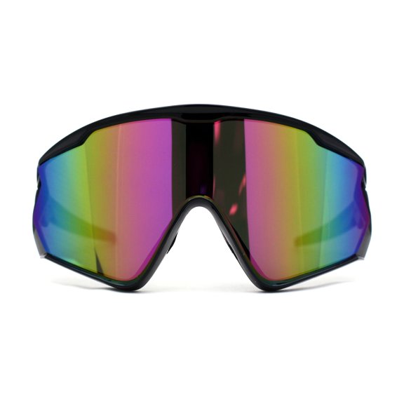 Mens Super Oversized Block Shield Geometric Bevel Cut Sport Sunglasses Black Purple Mirror