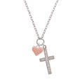 thumbnail image 2 of Delight Jewelry Silvertone 3-D Pink Puffy Heart Everlasting Love Engraved Cross Zoey Necklace, 28", 2 of 4