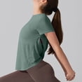 thumbnail image 4 of cfhntfmh Womens Open Back Workout Top Oversized T Shirts Backless Athletic Shirt Short Sleeve Gym Running Yoga Shirt, 4 of 7