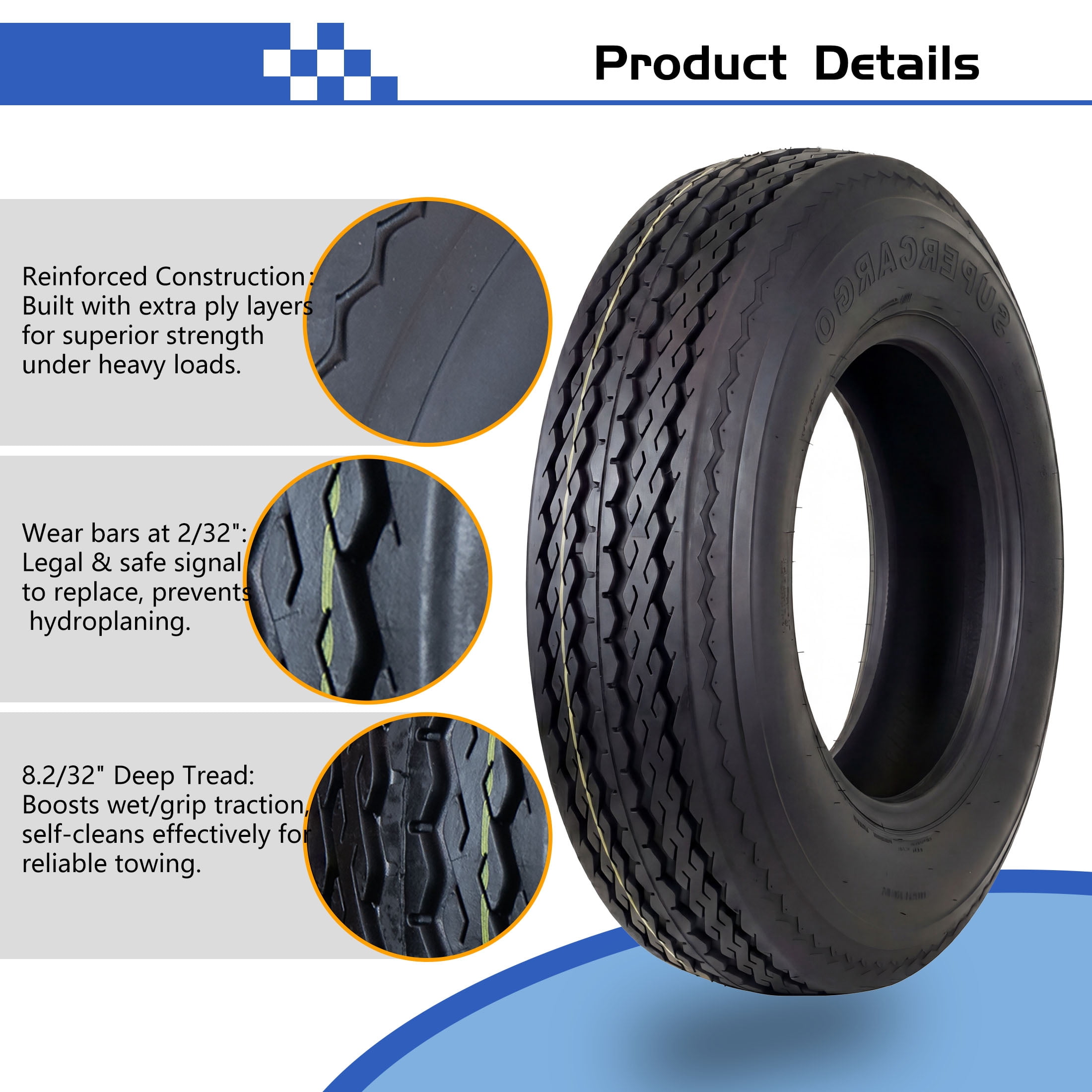 Super Cargo 2 Set SU02 5.30-12 6PR Boat Trailer Tire Fits 530-12