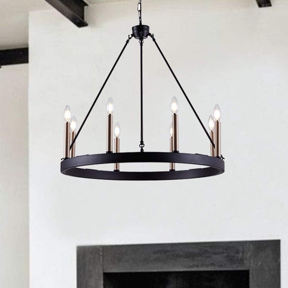 Vanity Art 8 Lights Wagon Wheel Chandelier Light Farmhouse Candle Light