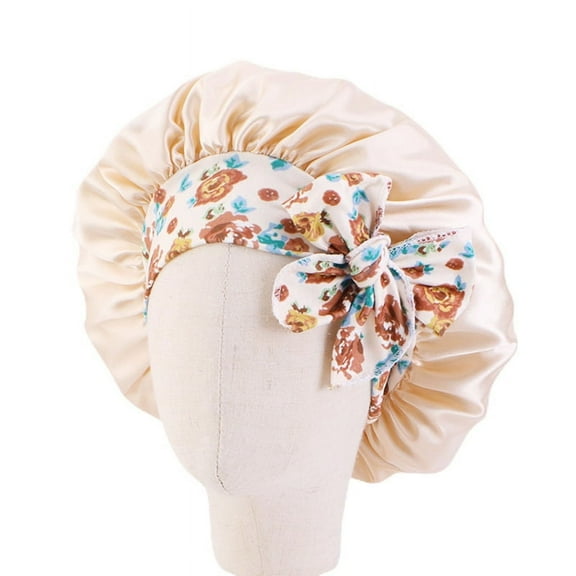 Bowknot Decor Kids Satin Bonnets Elastic Night Sleep Cap Reversible Solid Color Toddler Hair Sleeping Hat for Toddler