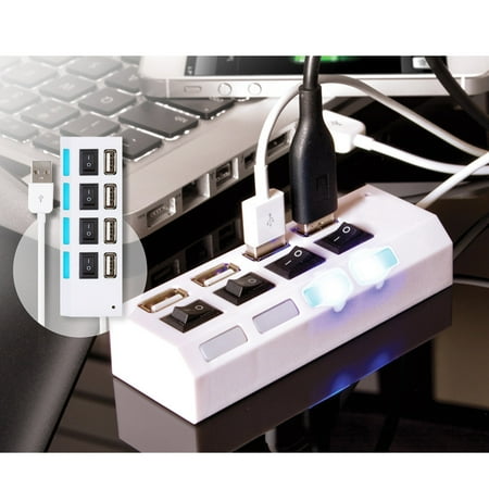 USB 2.0 High Speed 4 Port Hub PC Laptop Desktop Notebook Computer Mac Tech