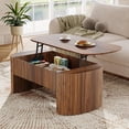 thumbnail image 1 of Tribesigns Table Basse Ovale de 47 Pouces à Plateau Relevable avec Tablette de Rangement pour Salon, Tables Centrales Mi-Siècle avec Compartiment Caché, Brun Rustique, 1 of 7