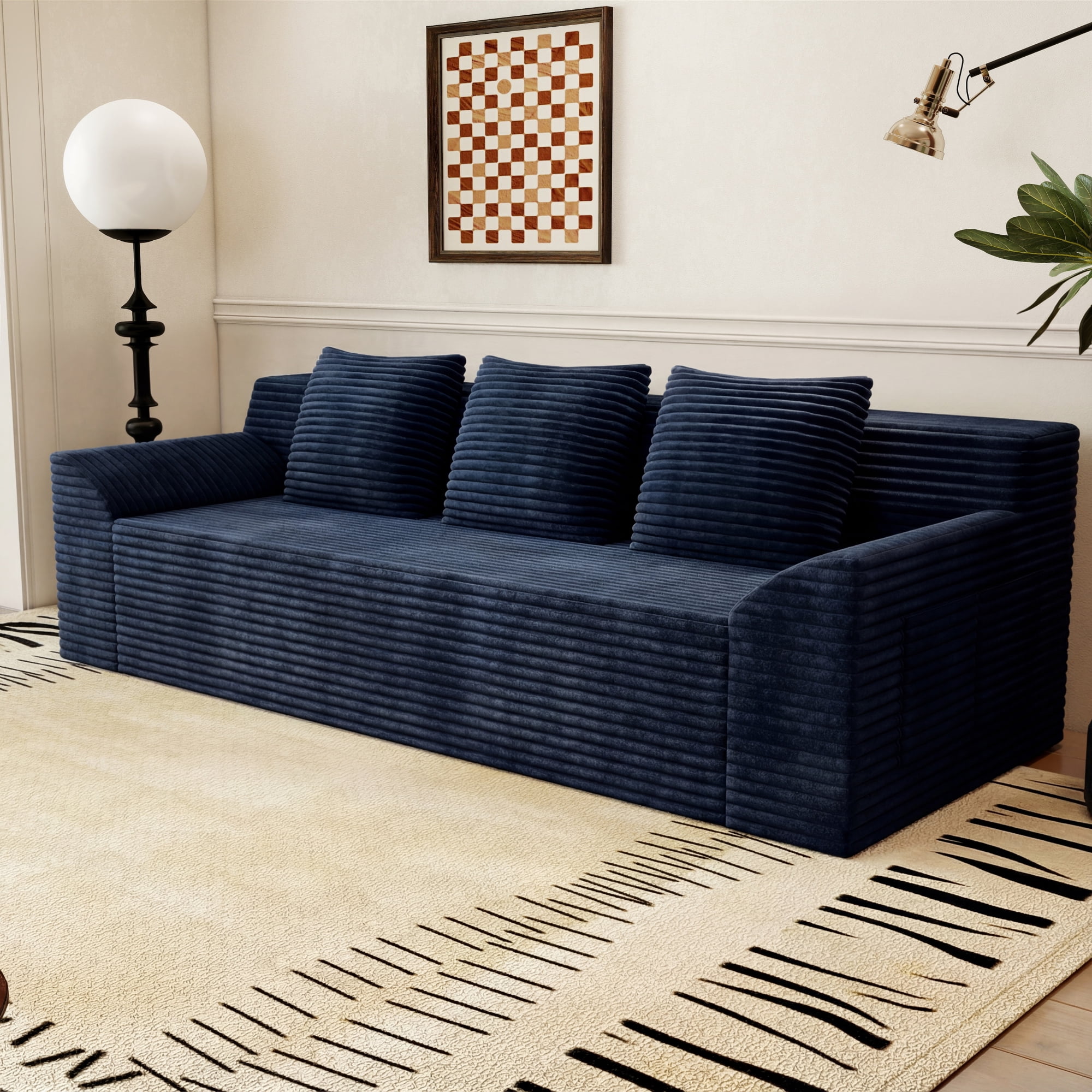 Leumius 71" 3 Seater Cloud Sofa Couch,Modern Corduroy Upholstered Boneless Sofa Couch with Deep Seat for Living Room,No Assembly Required,Aged Blue
