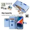 thumbnail image 3 of Leather for iPhone 16 6.1" Case with 6-Card Holder Zipper Bills Slot, Soft Sheepskin Shoulder Wrist Strap Wallet Case Women,Blue,For iPhone 16, 3 of 8