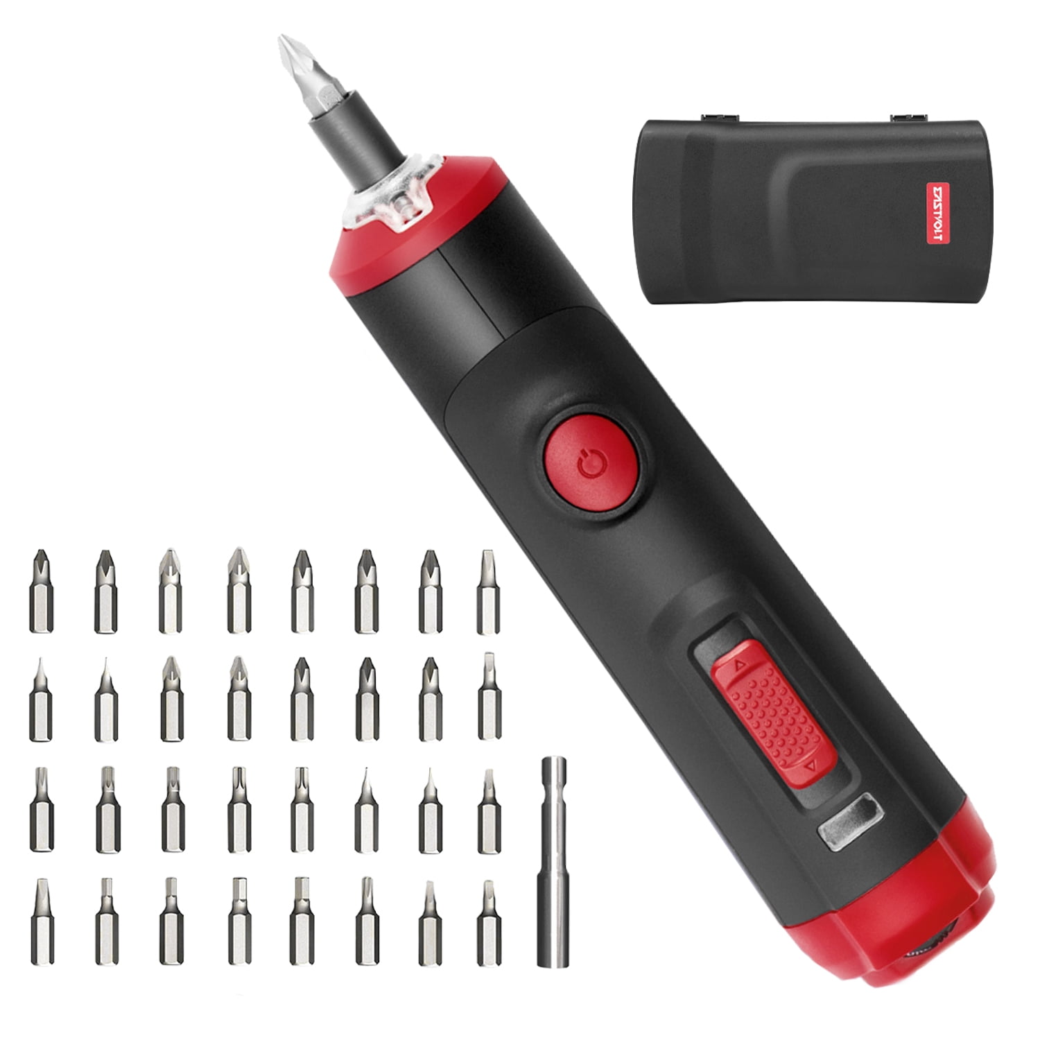 Eastvolt 4V Cordless Mini Electric Screwdriver, 1500mAh USB Rechargable Battery, 32 Pieces 1/4 in Hex Screwdriver Bits, 1 Piece Extension Holder and Storage Toolbox