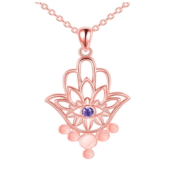 Collar con colgante de mano y ojo de Buda con diseño de flor de loto y flor de loto simple de estilo europeo y americano