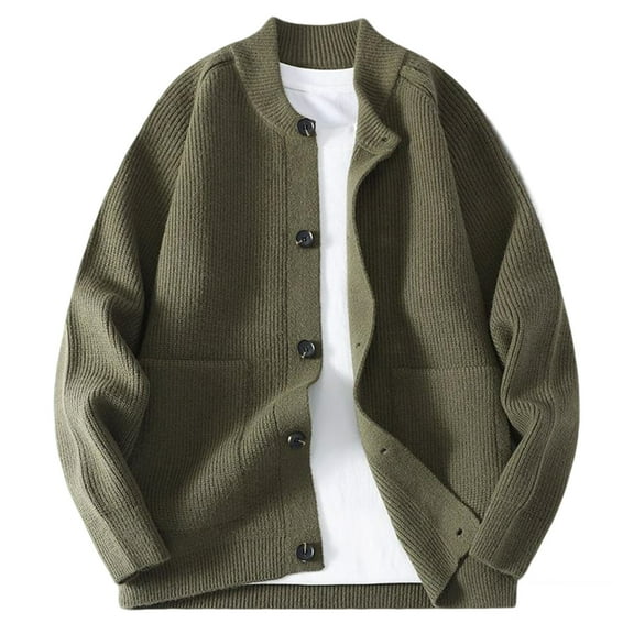 ZUKMRJPC Men's Vintage Cardigan Sweaters Crewneck Button Up Loose Fit Casual Knitted Texture Sweater Fall Lightweight Cozy Outwear with Pocket