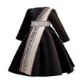 thumbnail image 5 of Wuxian Child Girls Long Sleeve Dresses Traditional Flower Plaid Graphic Embroider Round Neck High Waist Pleated A-Line Long Dress Fashionable Party Birthday Breathable Cozy Dailywear,Black,6-7 Years, 5 of 9