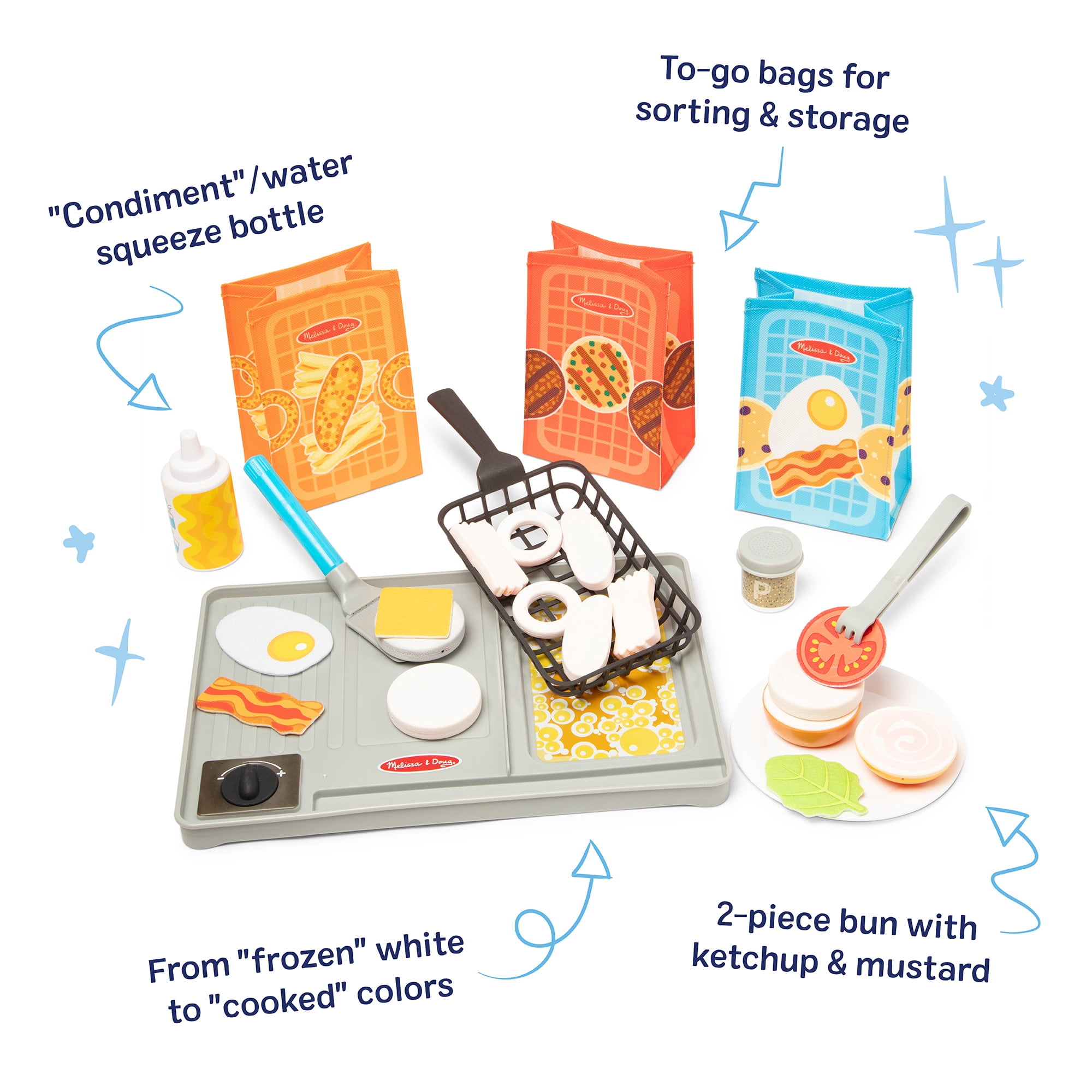 Melissa & Doug Flip & Fry Grill Play Set with Water WOW!® Color Reveal Play Food Preschool Toy Ages 3+