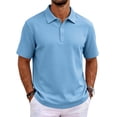 thumbnail image 2 of OIOLOYJM Mens Short Sleeve Polo Shirts Quick Dry Casual Lightweight Work Golf Shirts Breathable Classic Fit Soft Workout T-Shirt Light Blue S, 2 of 8