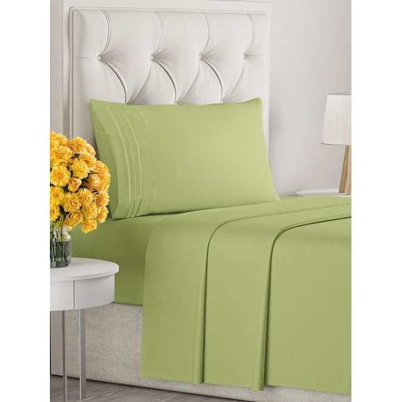 ERDS-Twin XL Size 3 Piece Sheet Set - Comfy Breathable & Cooling Sheets - Hotel Luxury Bed Sheets for Women & Men - Deep Pockets, Easy-Fit, Soft & Wrinkle Free Sheets - Light Olive Green Oeko-Tex She