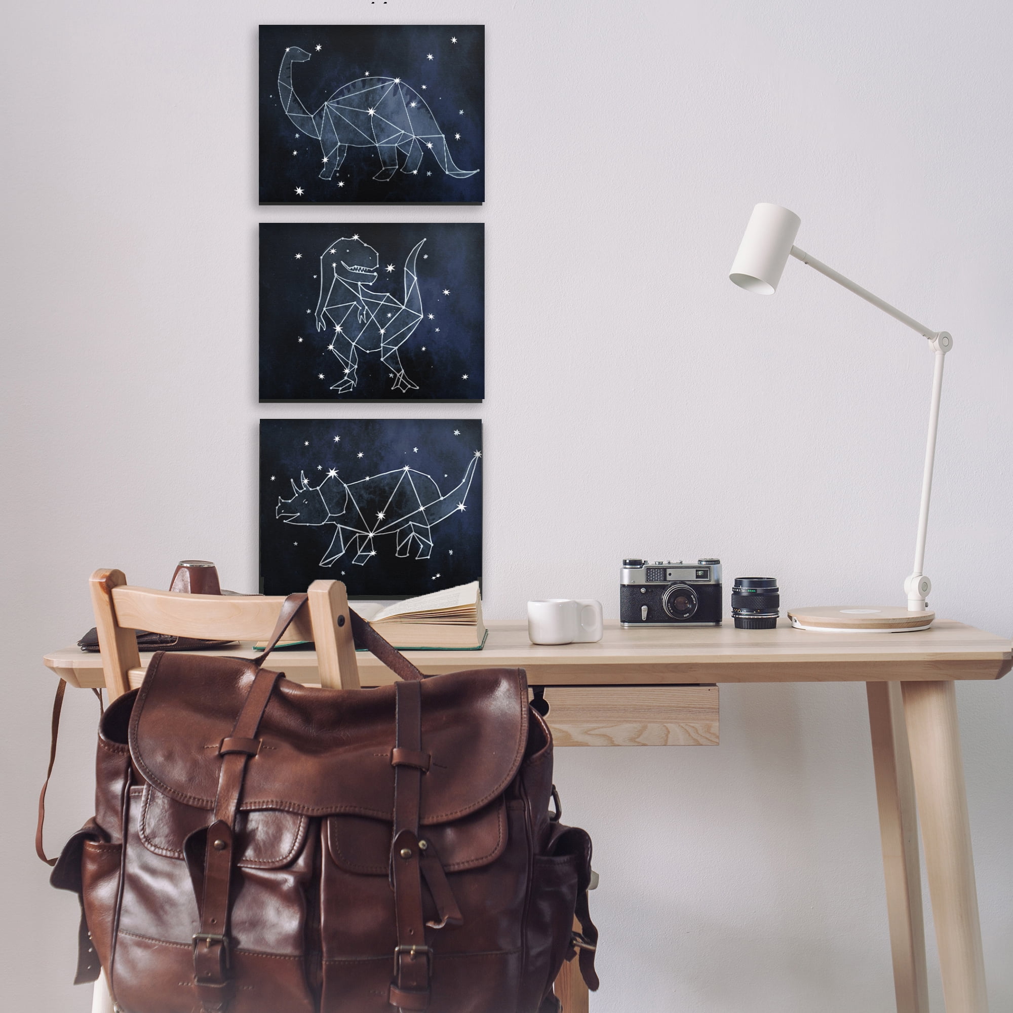 Stupell Industries Night Sky Dinosaur Constellations Animals & Insects Painting Gallery Wrapped Canvas Art Print Wall Art, 14 x 11, Set of 3