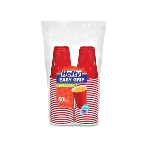 Easy Grip Disposable Plastic Party Cups, 9 Oz, Red, 50 Counts