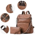 thumbnail image 3 of Lohol Backpack Purse for Women Travel Backpack Leather Large Women Backpack Fashion Designer Lady Shoulder Bags with Tassel Two-toned Brown, 3 of 7