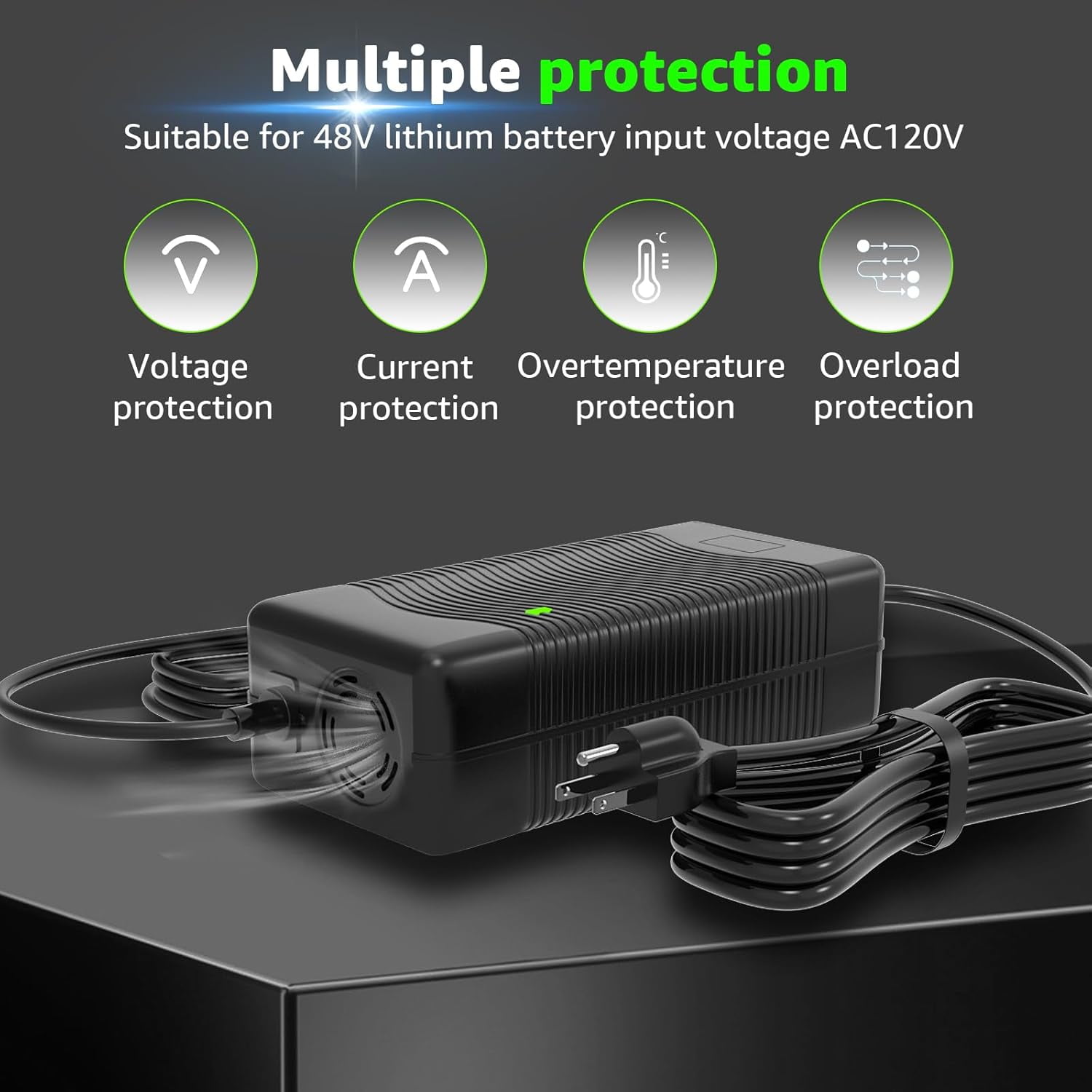 54.6V 2A Electric Charger for 48V Lithium Battery Compatible with Battery Charger,Equipped with 4 Output Heads