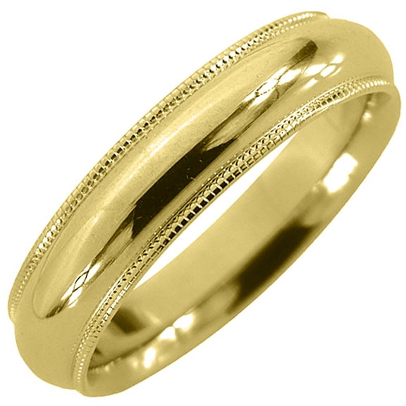 14K Yellow Gold Mens Wedding Band 5mm High Gloss Milgrain Comfort Fit