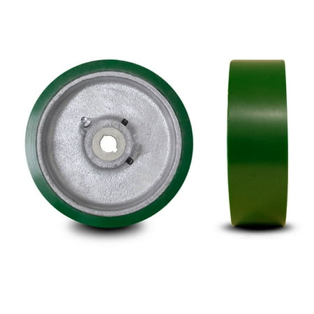 

6 x 2 Green Polyurethane Tread on Cast Iron Keyed Drive Wheel - 12mm Plain Bore with two 1/4 Set Screws - Service Caster Brand