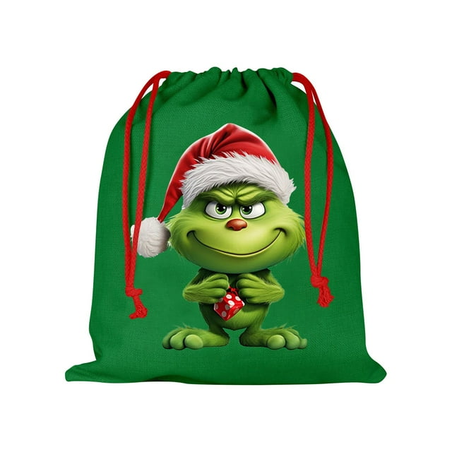Cartoon Green Printing Drawstring Holiday Gift Bag Gift Gift Candy Bag Children'S Holiday Snack Bag Gift Bag Gift Children's Holiday Snack Bag Gift Bag Gift Home Decorations