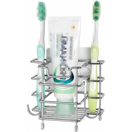 Silver Toothbrush Holders for Bathrooms, Stainless Steel Bathroom Toothbrush Holder Kids Electric Tooth Brushing Holder Stand and Toothpaste Holder for Bathroom Accessories Organizer