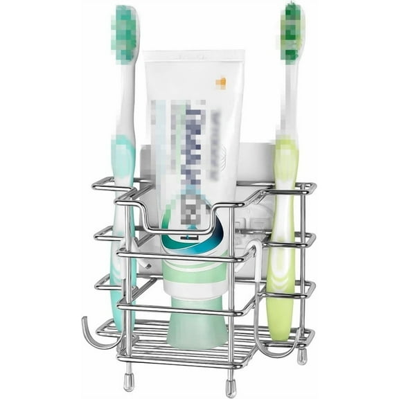 Silver Toothbrush Holders for Bathrooms, Stainless Steel Bathroom Toothbrush Holder Kids Electric Tooth Brushing Holder Stand and Toothpaste Holder for Bathroom Accessories Organizer