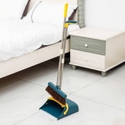 COFEST Brooms and Dustpan Set， Cleaning Supplies Brooms and Dustpan Set for Home， Stainless Steel Handle Brooms with Dustpan Combo Set for Home Office Blue